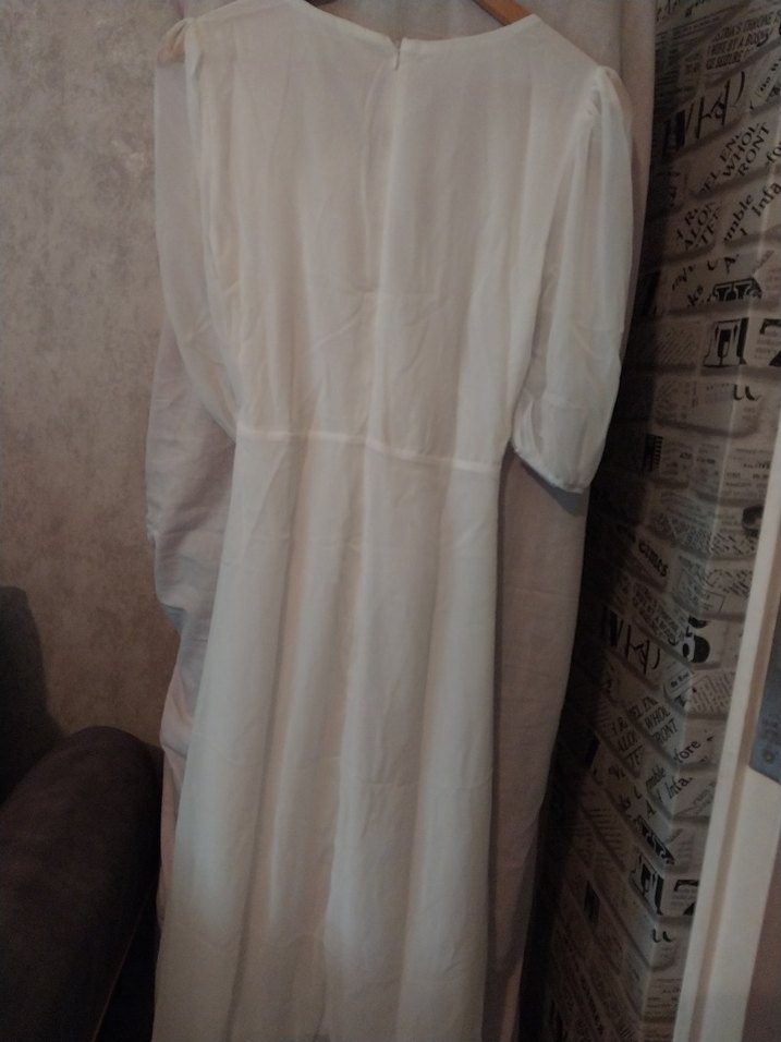 Beyaz drape Yakalı midi boy şifon Elbise - Görsel 3