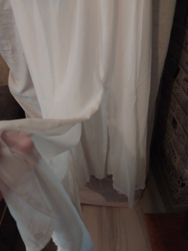 Beyaz drape Yakalı midi boy şifon Elbise - Görsel 4