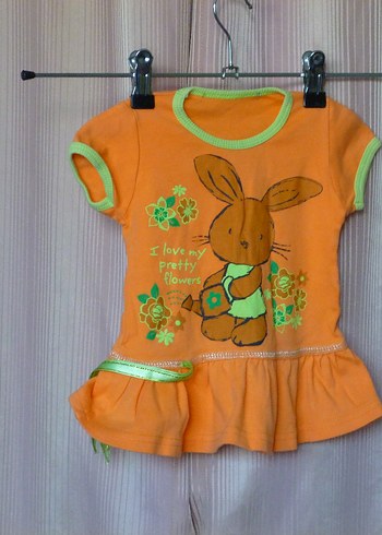 Kız Çocuk Turuncu Kısa Kollu Fırfırlı Tişört - Görsel 6