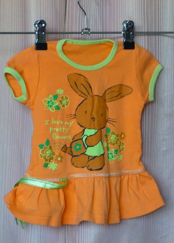 Kız Çocuk Turuncu Kısa Kollu Fırfırlı Tişört - Görsel 2