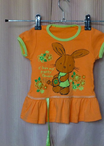 Kız Çocuk Turuncu Kısa Kollu Fırfırlı Tişört - Görsel 7