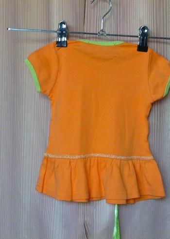 Kız Çocuk Turuncu Kısa Kollu Fırfırlı Tişört - Görsel 5