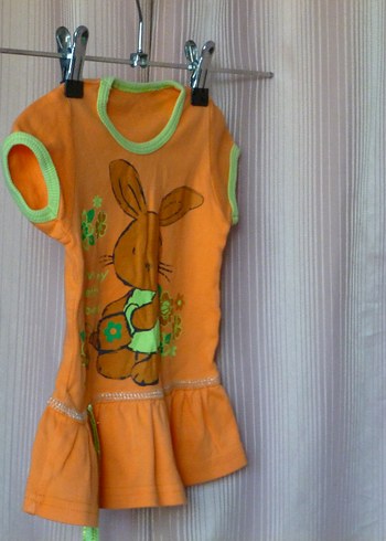 Kız Çocuk Turuncu Kısa Kollu Fırfırlı Tişört - Görsel 4