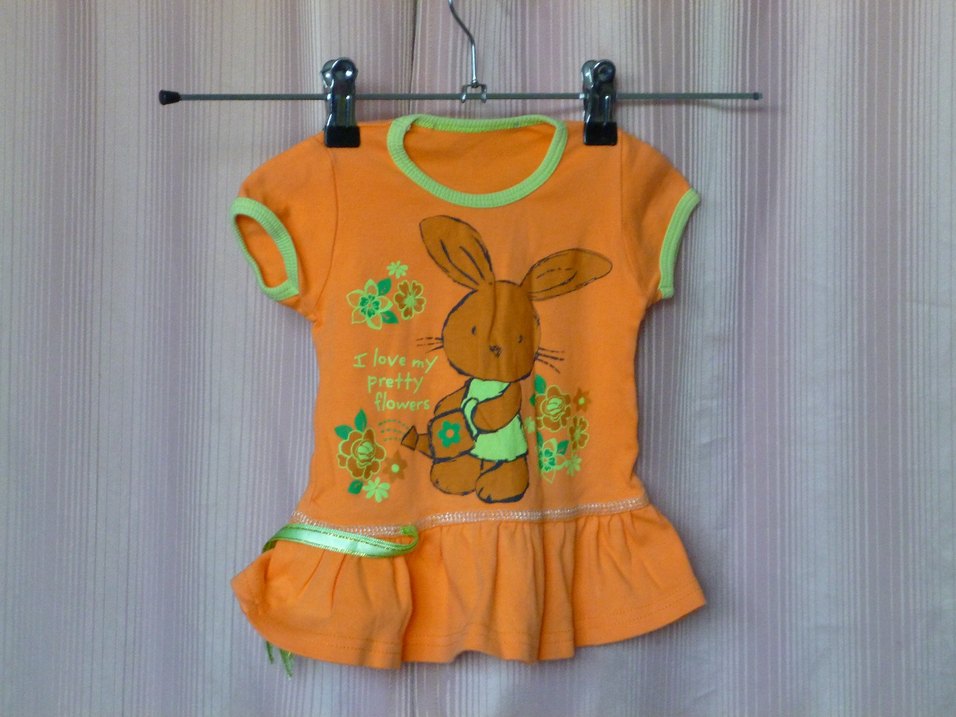 Kız Çocuk Turuncu Kısa Kollu Fırfırlı Tişört - Görsel 2