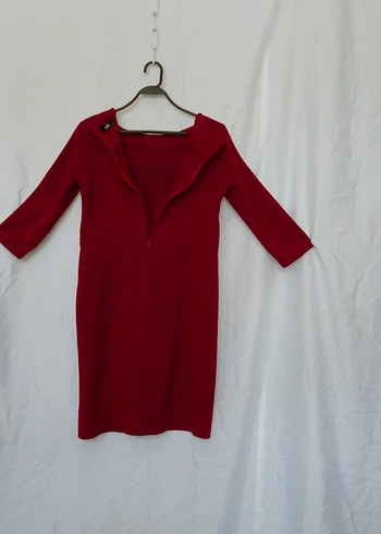 Bordo V Yaka Midi Triko Elbise - Görsel 3