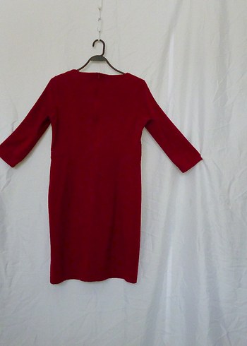 Bordo V Yaka Midi Triko Elbise - Görsel 2