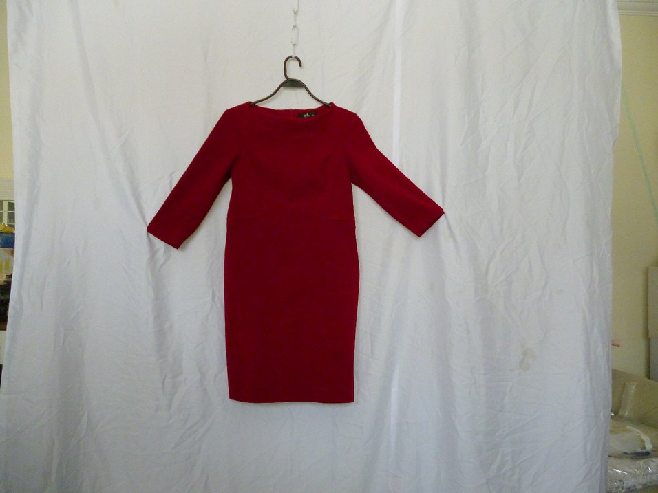 Bordo V Yaka Midi Triko Elbise - Görsel 4