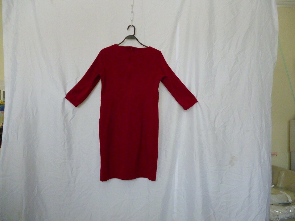 Bordo V Yaka Midi Triko Elbise - Görsel 2