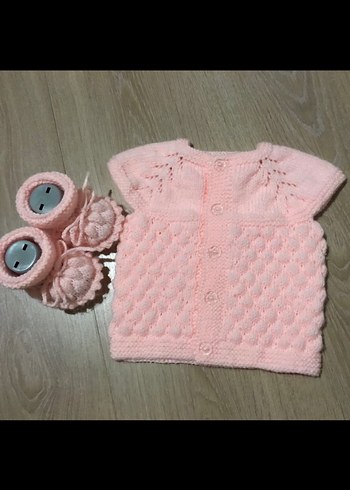 Elörgü bebek yeleği patik takım - Görsel 2