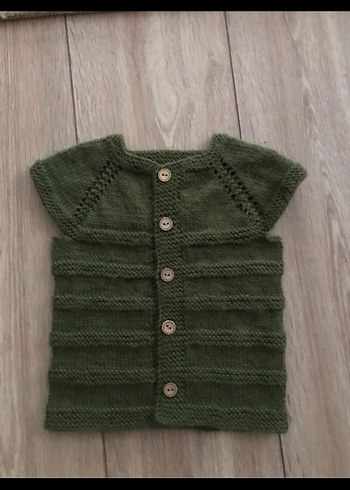 Düğmeli Kısa Örgü Yeşil Süveter - Görsel 2