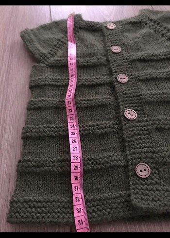 Düğmeli Kısa Örgü Yeşil Süveter - Görsel 3