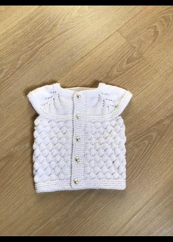 Örgü bebek yeleği ve patik takım beyaz - Görsel 4