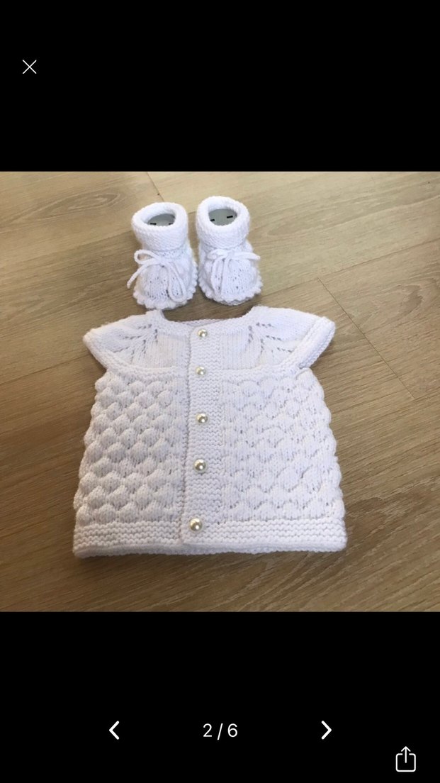 Örgü bebek yeleği ve patik takım beyaz - Görsel 3