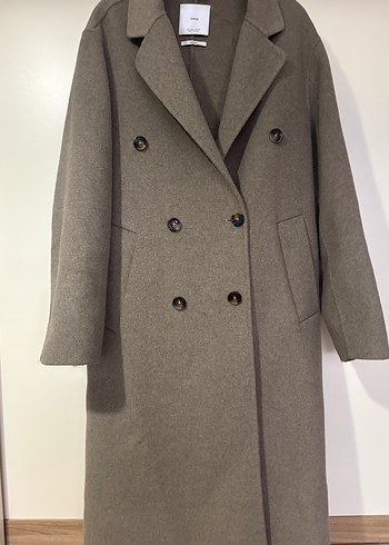 Düğmeli Uzun Koyu Kahverengi Kaban mango - Görsel 12