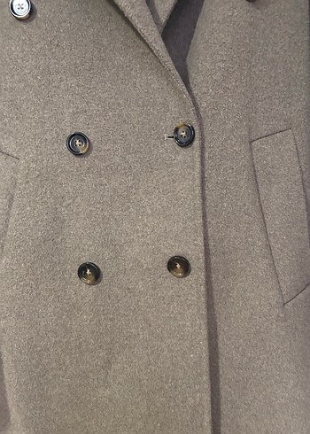 Düğmeli Uzun Koyu Kahverengi Kaban mango - Görsel 5