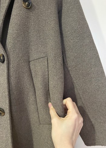 Düğmeli Uzun Koyu Kahverengi Kaban mango - Görsel 10