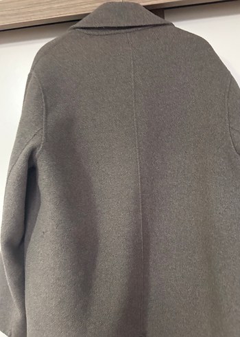 Düğmeli Uzun Koyu Kahverengi Kaban mango - Görsel 9