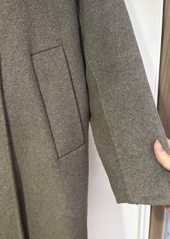 Düğmeli Uzun Koyu Kahverengi Kaban mango - Görsel 11