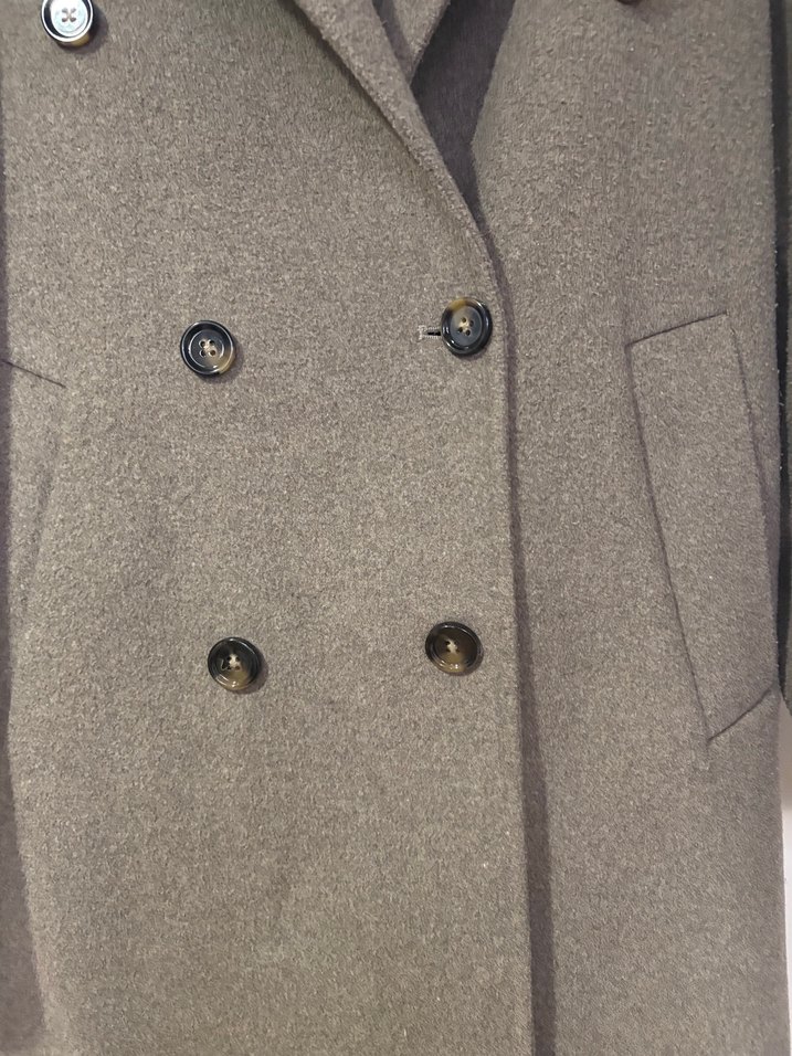 Düğmeli Uzun Koyu Kahverengi Kaban mango - Görsel 5