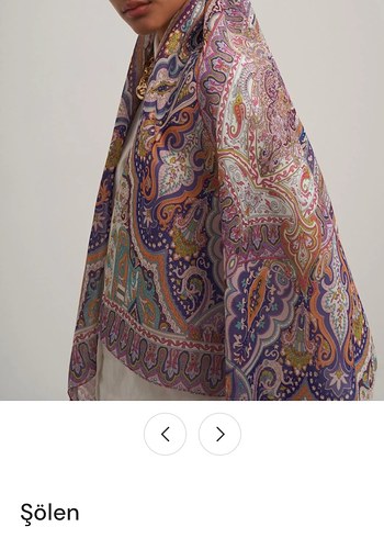 Zincir Detaylı Çok Renkli Saten Kadın Şal Moreno - Görsel 4