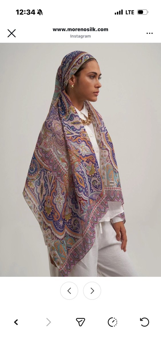 Zincir Detaylı Çok Renkli Saten Kadın Şal Moreno - Görsel 2