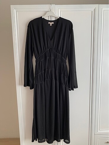 H&M DRAPELİ MİDİ TÜL ELBİSE
