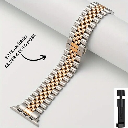 Çelik Silver Gold Rose Apple Watch Kayış