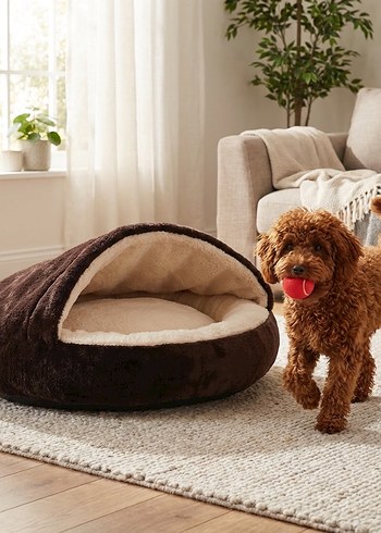 Koyu Kahverengi Peluş Evcil Hayvan Yatağı - Görsel 3