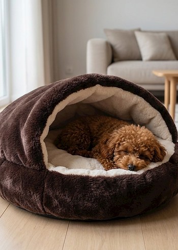 Koyu Kahverengi Peluş Evcil Hayvan Yatağı - Görsel 2