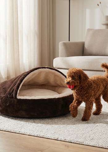 Koyu Kahverengi Peluş Evcil Hayvan Yatağı - Görsel 4