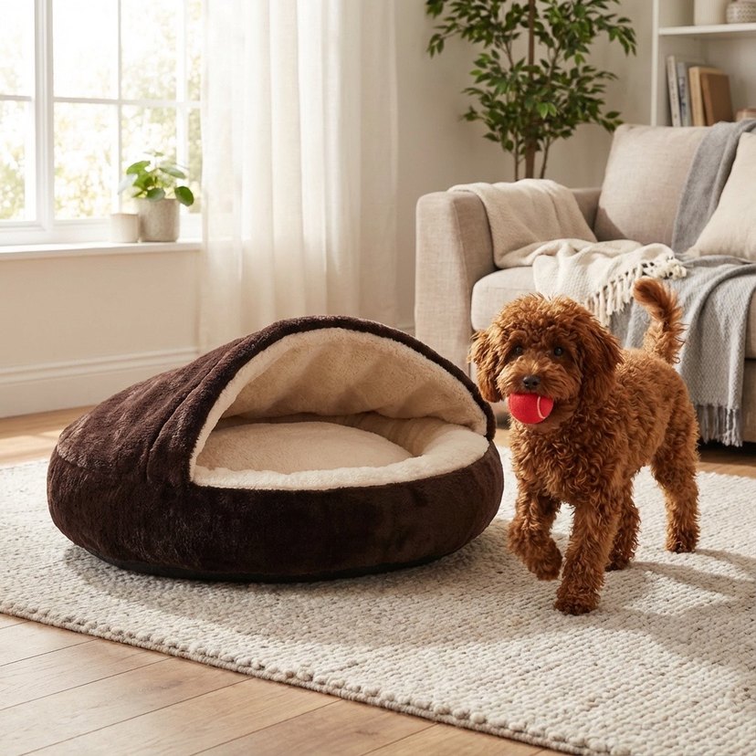 Koyu Kahverengi Peluş Evcil Hayvan Yatağı - Görsel 3