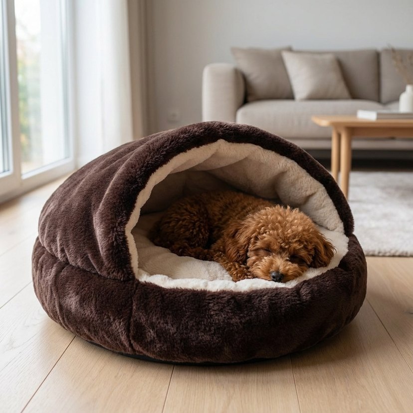 Koyu Kahverengi Peluş Evcil Hayvan Yatağı - Görsel 2