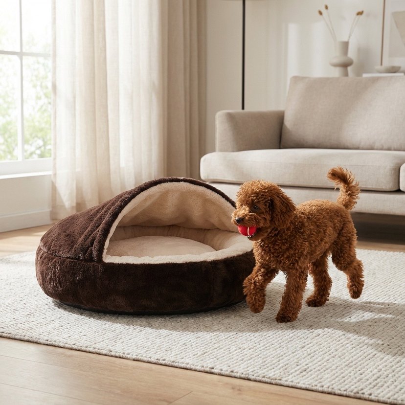 Koyu Kahverengi Peluş Evcil Hayvan Yatağı - Görsel 4