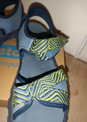 36 Beden lacivert Renk Erkek Çocuk Sarı-Gri Velcro Bantlı Terlik