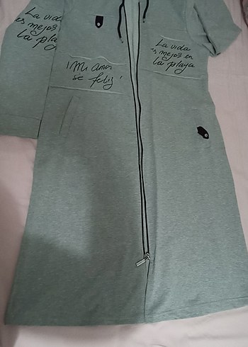 Diğer Gri Kapüşonlu Uzun Fermuarlı Tesettür Sweatshirt