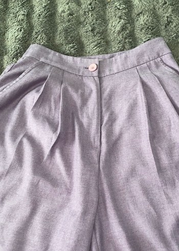 Mor Lila Düğmeli Keten Midi Kadın Pantolon