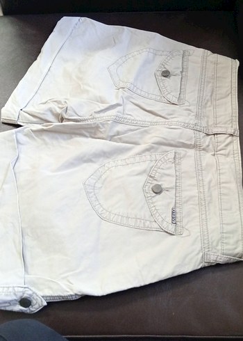 Beyaz Keten Hamile Mini Şort - Görsel 3