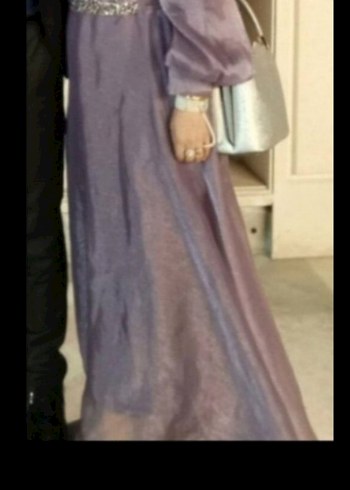 Parlak Mor Uzun Kollu Kadın Abiye Elbise - Görsel 2