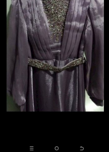 Parlak Mor Uzun Kollu Kadın Abiye Elbise - Görsel 4