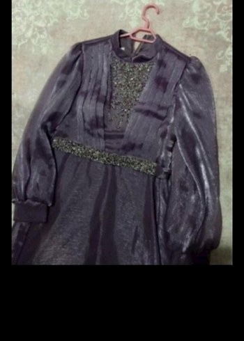 Parlak Mor Uzun Kollu Kadın Abiye Elbise - Görsel 5