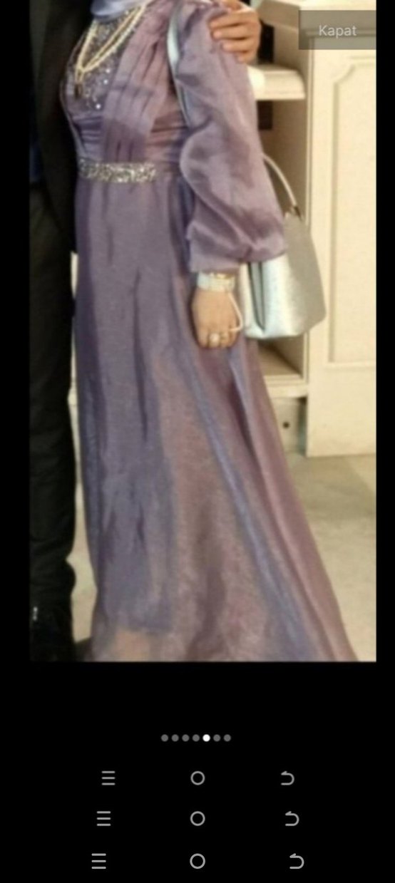 Parlak Mor Uzun Kollu Kadın Abiye Elbise - Görsel 2