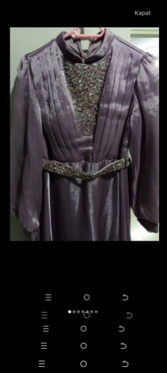 Parlak Mor Uzun Kollu Kadın Abiye Elbise - Görsel 4