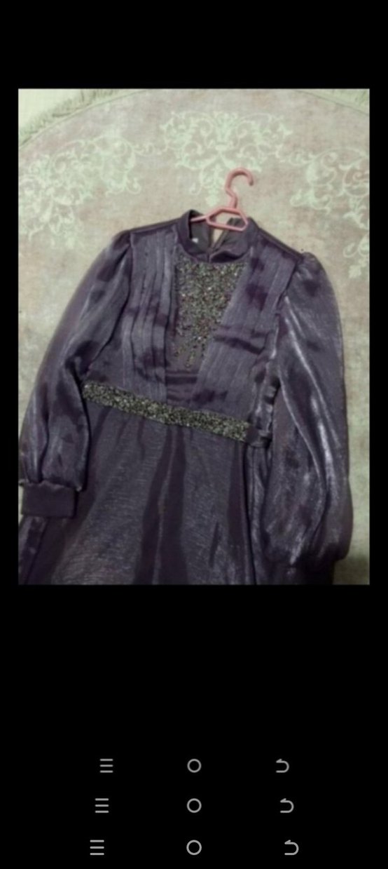 Parlak Mor Uzun Kollu Kadın Abiye Elbise - Görsel 5