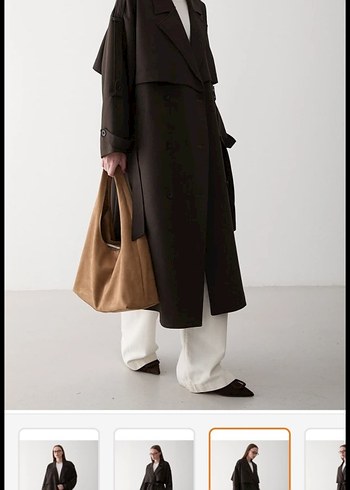 Kahverengi Kemerli Uzun Kadın Trençkot - Görsel 7