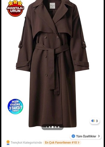 Kahverengi Kemerli Uzun Kadın Trençkot - Görsel 6