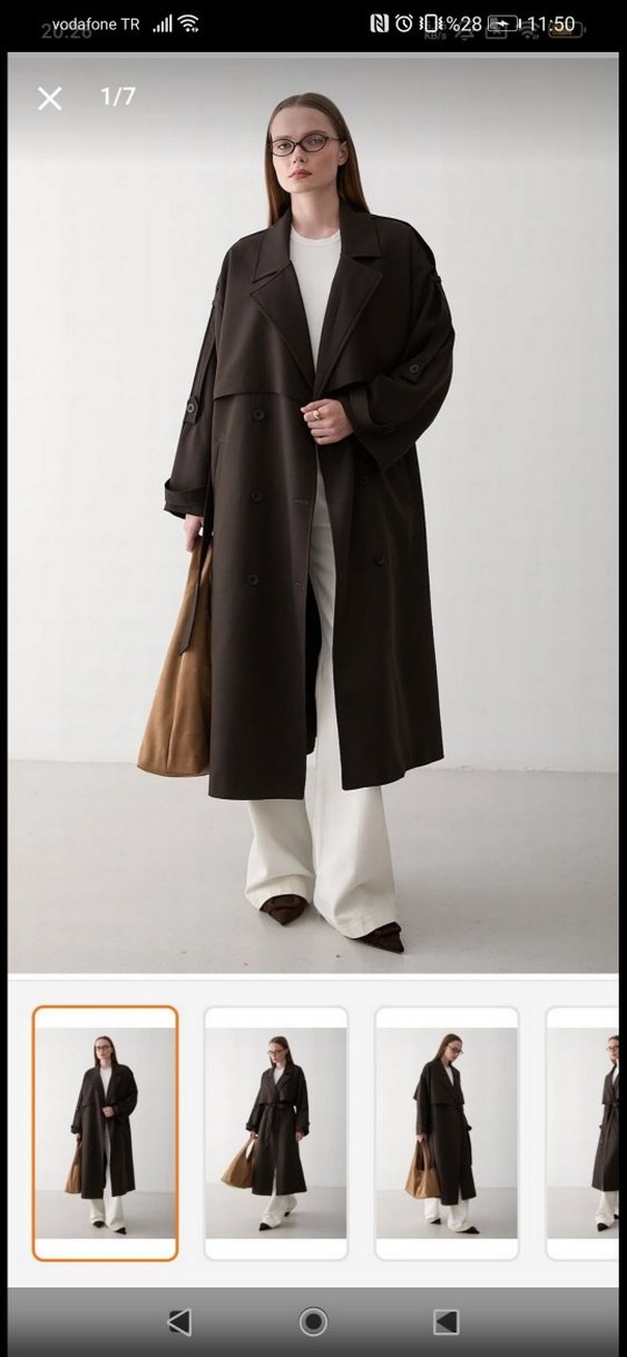 Kahverengi Kemerli Uzun Kadın Trençkot - Görsel 2