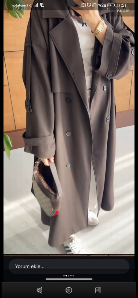 Kahverengi Kemerli Uzun Kadın Trençkot - Görsel 5