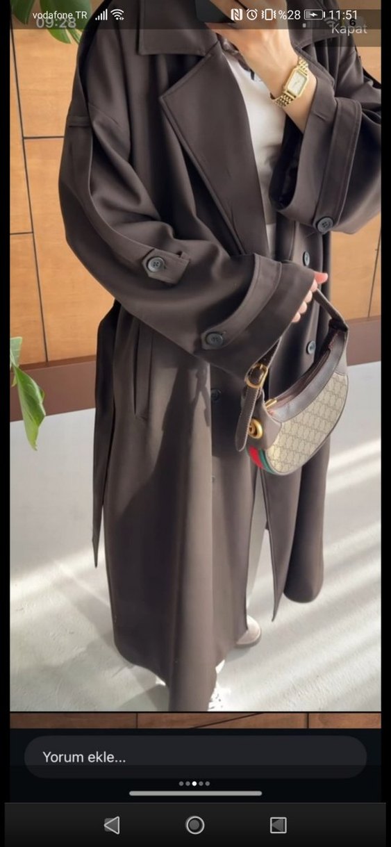 Kahverengi Kemerli Uzun Kadın Trençkot - Görsel 3