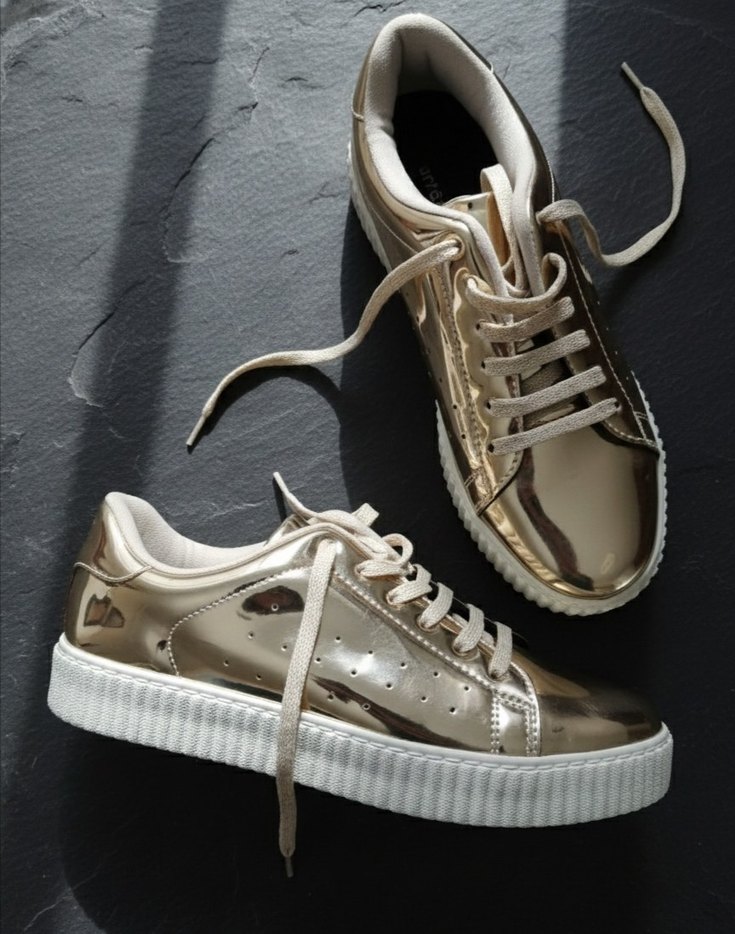 Sokak Stili Altın Platform Kadın Spor Ayakkabı - Görsel 3