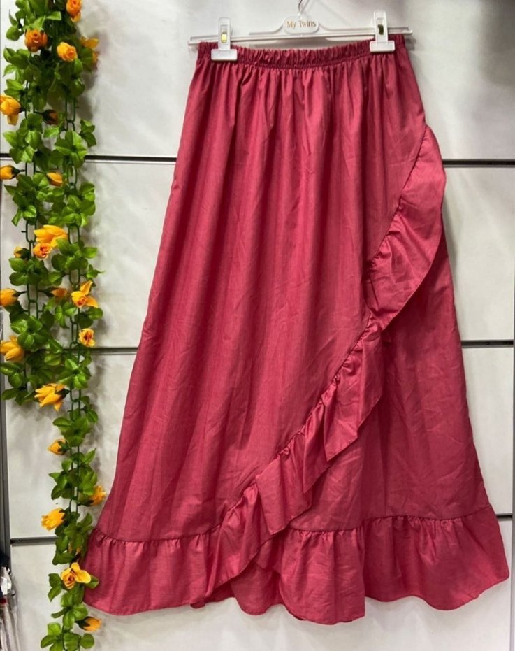 Pembe  Keten Etek Volan Detaylı - Görsel 2